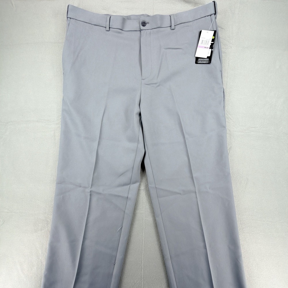 PGA Tour Golf Pants Mens 38x34 Gray Expandable Waistband Flat Front Straight Leg